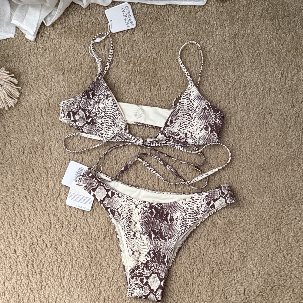 Monday Swimwear Brown Snake Print Bikini